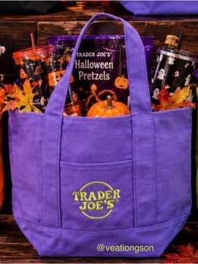 Trader Joe’s 2026 Halloween Trick or Treat Canvas Mini Tote Bag Purple